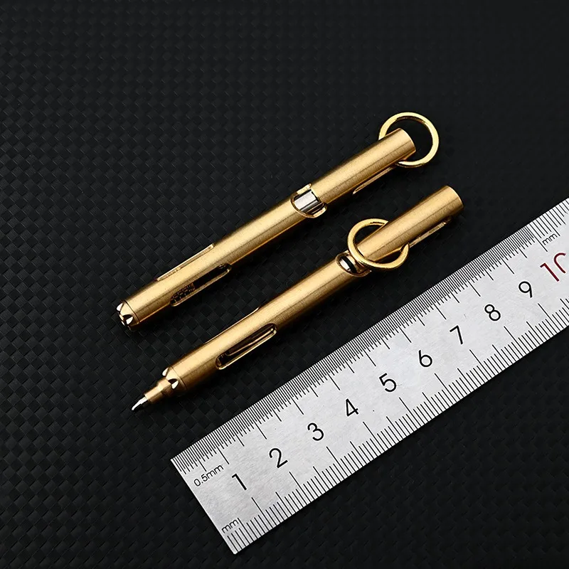 Outdoors EDC Brass Writing Tools Cylindrical Bolt Ballpoint Pen Mini Keychain Business Signature Stationery Gift Pen EDC