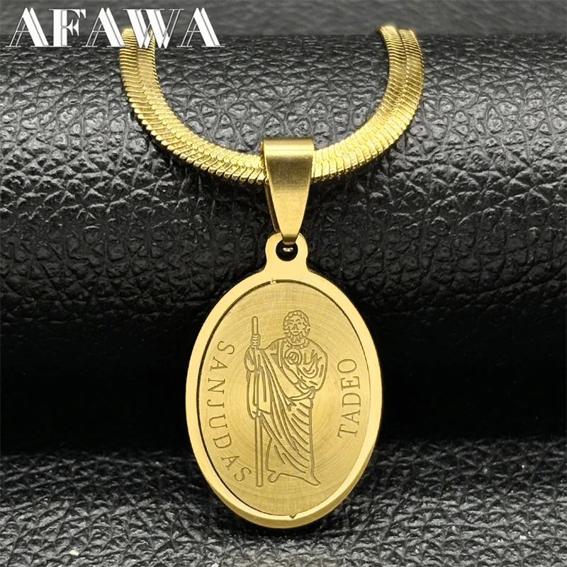 Hip Hop San Judas Pendant Necklace for Women Men Stainless Steel Gold Silver Color St Jude Thaddeus Chain Necklaces Jewelry