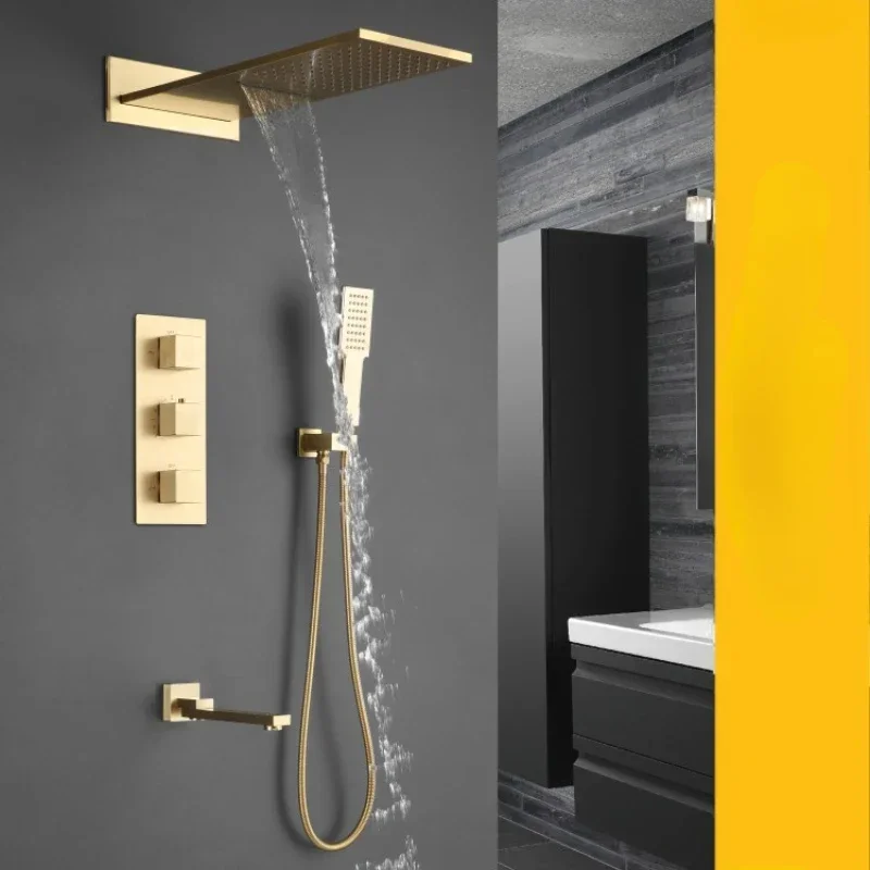 

Constant temperature embedded embedded embedded hidden hidden brushed gold concealed shower set