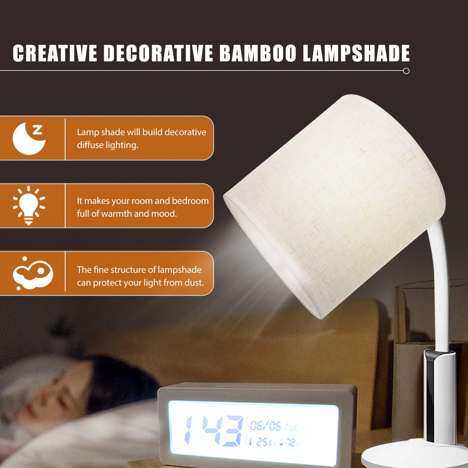 Linen Lampshade for Standard Lamps Table Lamp Shade Fabric Light Cover Bedroom Living Room Hotel Restaurant Decor E27
