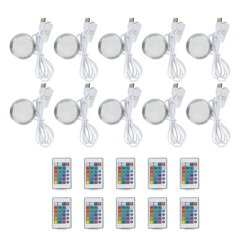 

Y50A-USB 5V Remote Control LED Spotlight 10PCS Multi Color Mounting For Wardrobe, Wine Cabinet, Circular Cabinet, RV Lighting