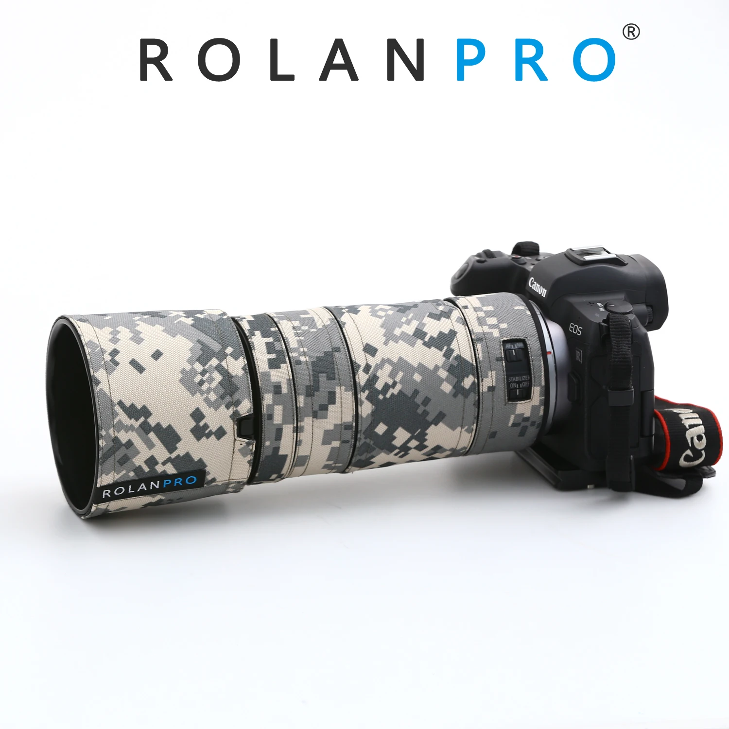 ROLANPRO Wodoodporny Pokrowiec na Obiektyw do Canon RF 100-400mm F5.6-8 IS USM Kamuflażowy Pokrowiec Przeciwdeszczowy na Obiektyw do Canon RF 100 400mm