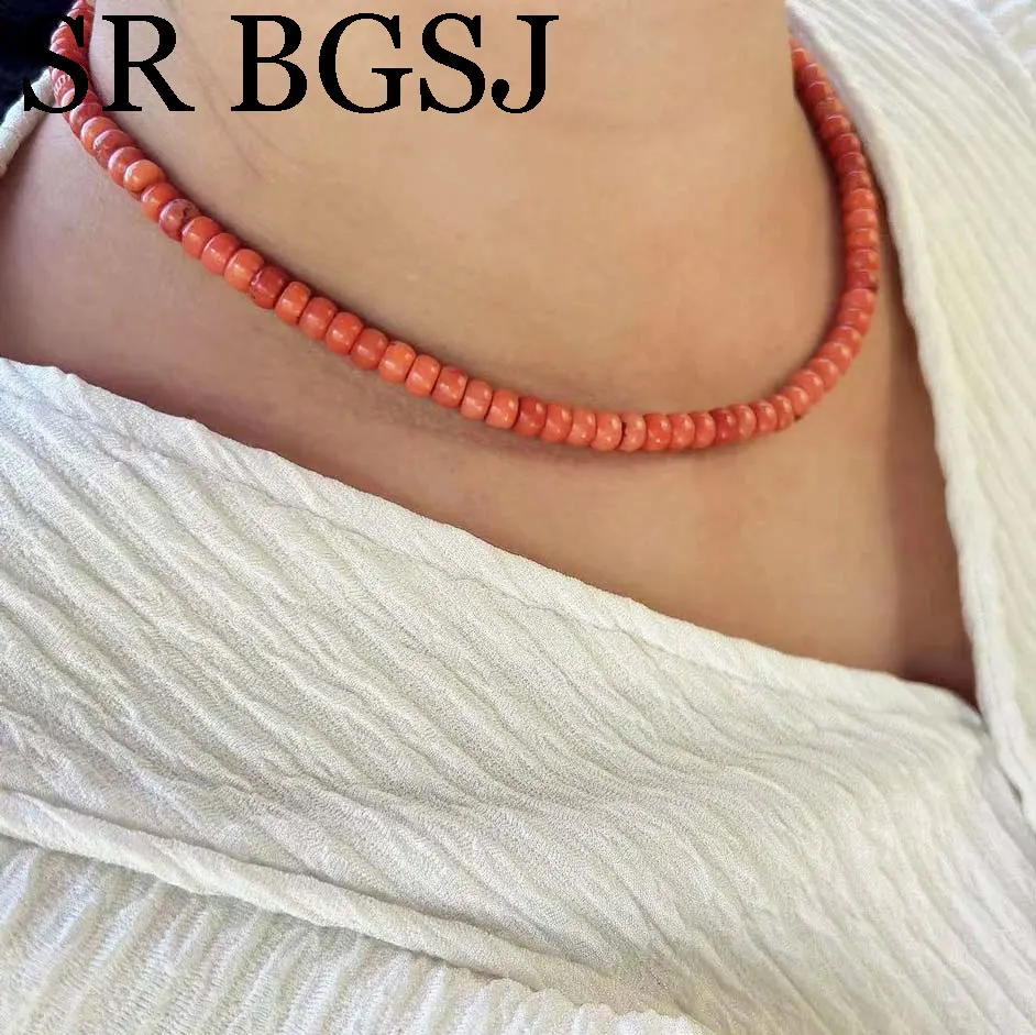 4x6mm 17inch Drum Vintage Orange Natural Sea Bamboo Coral Irregular Beads Chokers Short Necklace