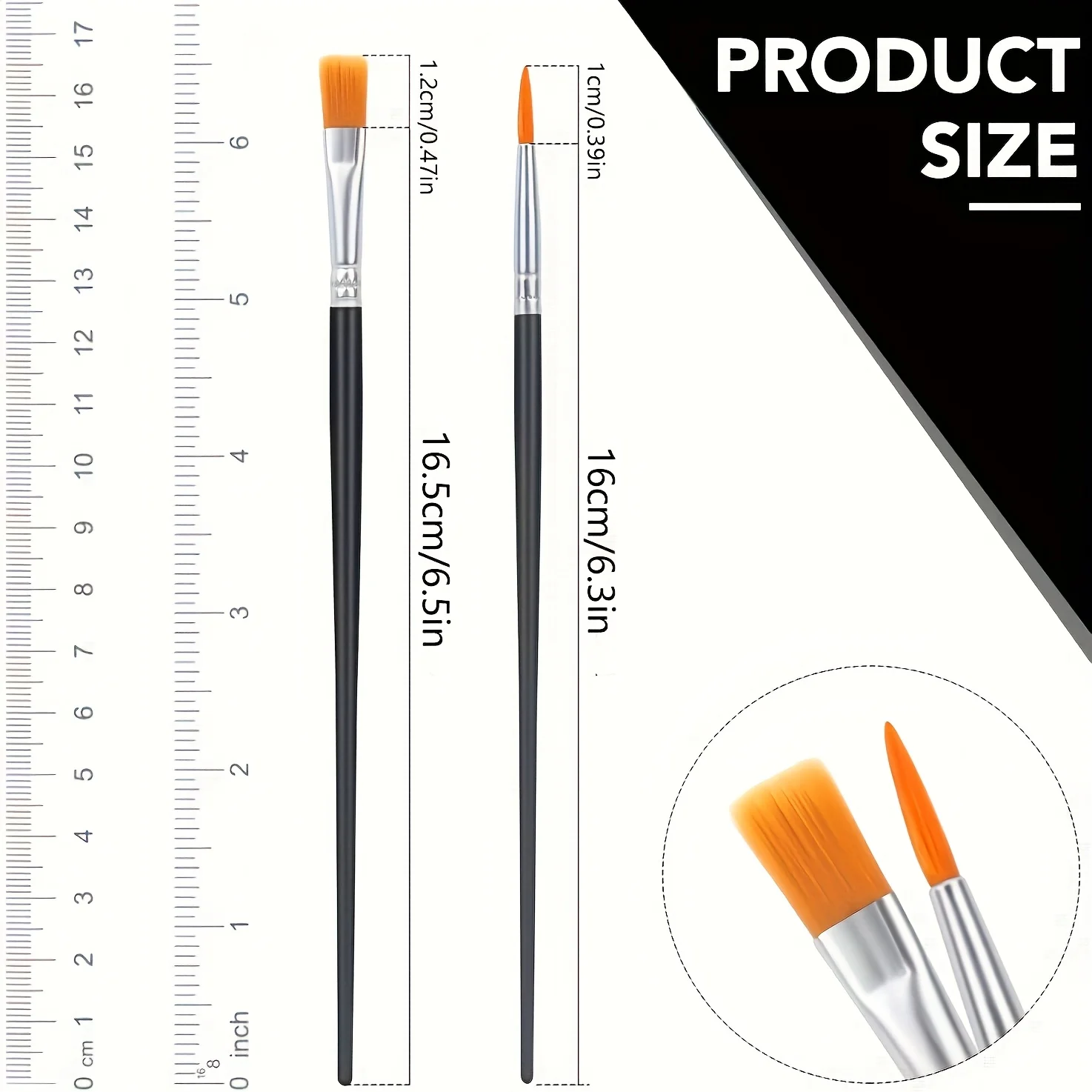 100pcs Brushes of Black Nylon Paintbrushes with Flat and Round Tip Designs, Suitable for Oil Painting, Watercolor, Canvas