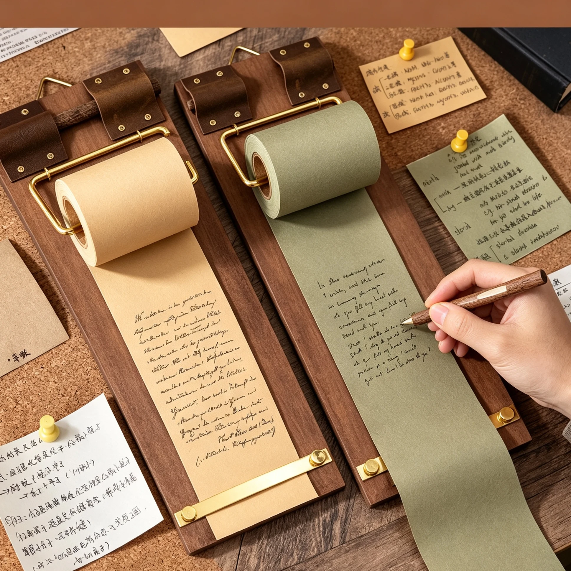 Vintage Hanging Memo Board with Clip Refillable Kraft Paper Roll Notebook for DIY Retro Wall-Mounted To-Do List Planner Writing
