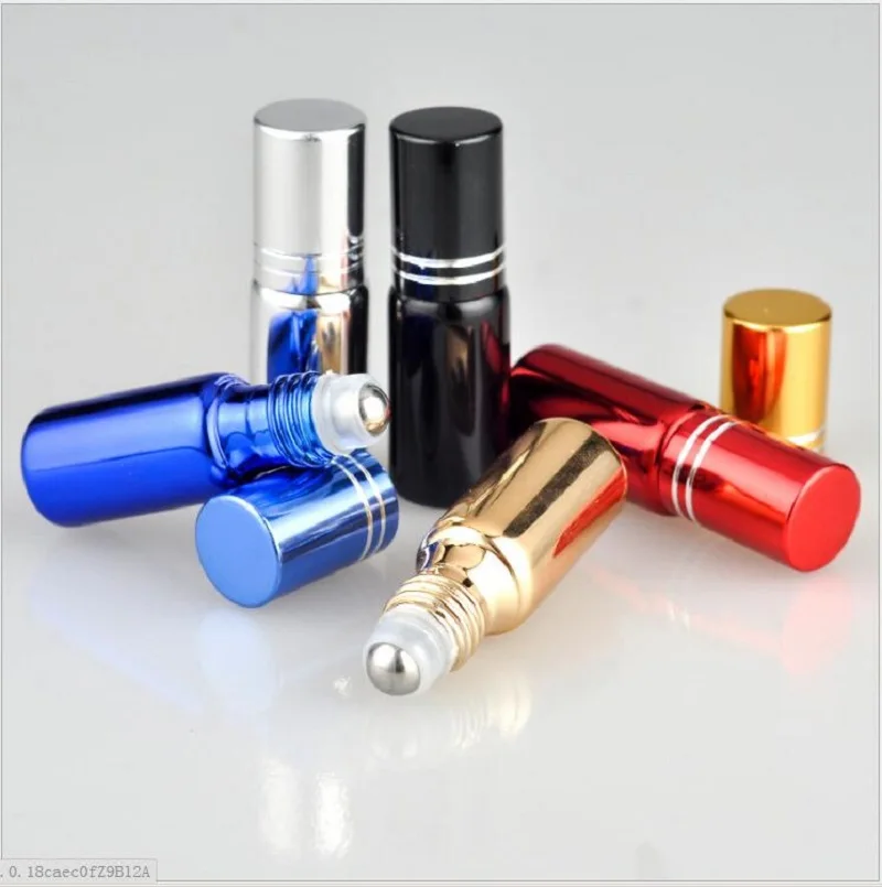 5ML UV gold/silver/back glass bottle steel ball roll on eye gel perfume essential oil lip gloss honey balm booster cosmetic