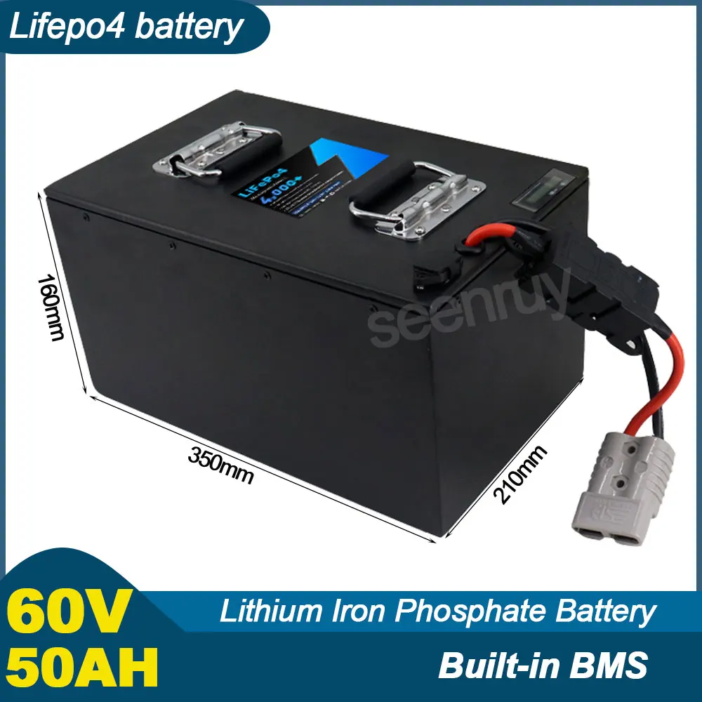 60V 50AH Lifepo4 With Charger 30A 50A 80A 100A 120A Lithium Iron Phosphate Battery Perfect For Tricycle Motorcycle Scooter Ebike