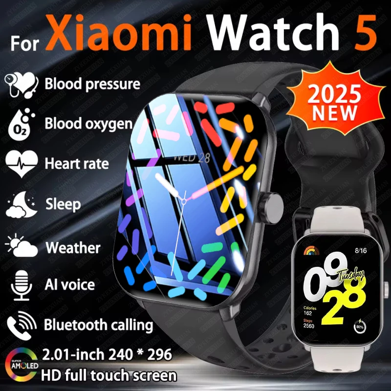 Глобальная версия Watch 5 для Xiaomi, мужчин и женщин, HD AMOLED-дисплей, пульсометр, Bluetooth-вызов, водонепроницаемые спортивные GPS-треки, умные часы