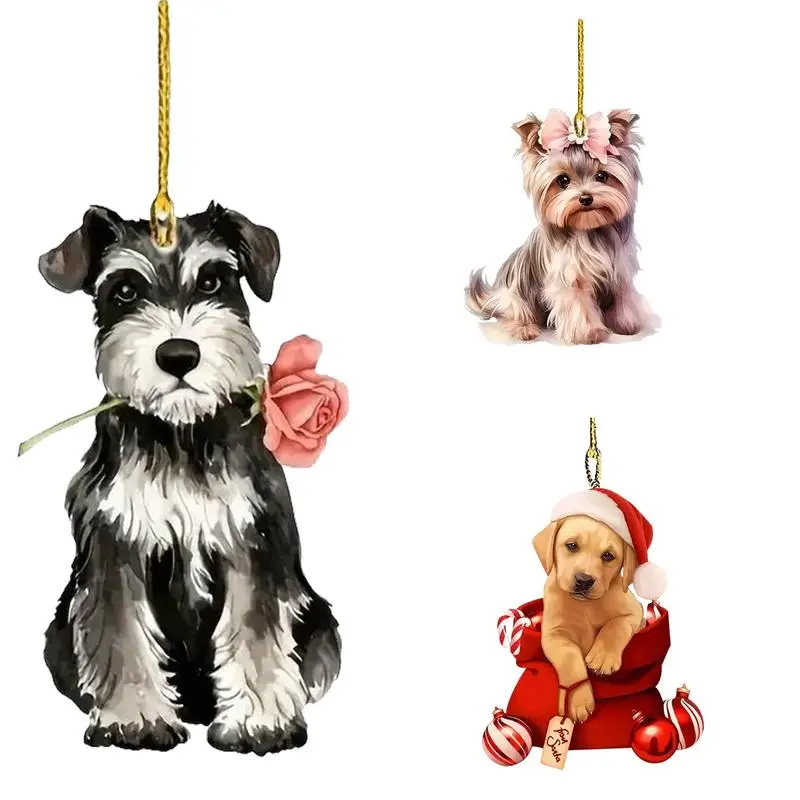 Cartoon Cute Dog Christmas Ornaments Xmas Tree Acrylic Dog Pendant Hanging Decoration Party Supplies Home Car Decor