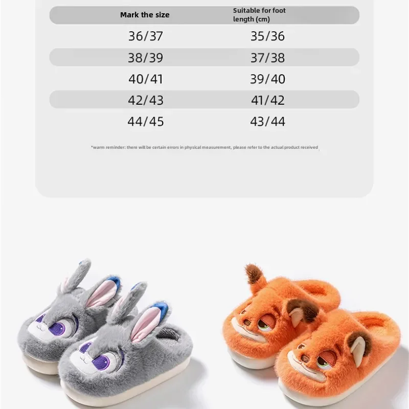 Zootopia Judy Hopps Cartoon Plush Slippers Nick.Wilde Lovely Comfortable Soft Warm Non-slip Home Shoes Bedroom Dormitory Couple