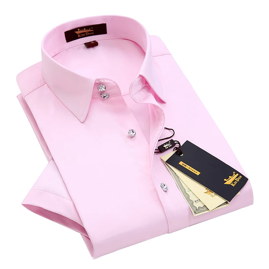 2024 Summer Crystal Button Iron-free Men\'s Short-sleeved Shirt Male Slim Groom Wedding Dress Luxury Rose Undergarment