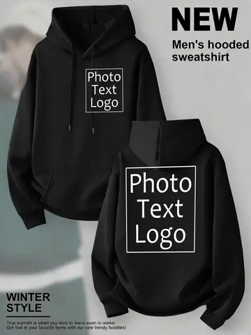 Personalized Customize Autumn Casual Sport Hoodie Men Fleece Team Basic Sweatshirts Street Office Workwear Creative Clothing