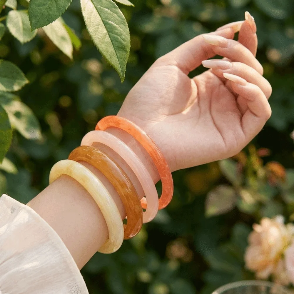 4 pcs/set Minimalist Resin Bracelet Set Light Luxury Vintage Stackable Bangle Wide Thin Transparent Layering Jewelry Daily Wear