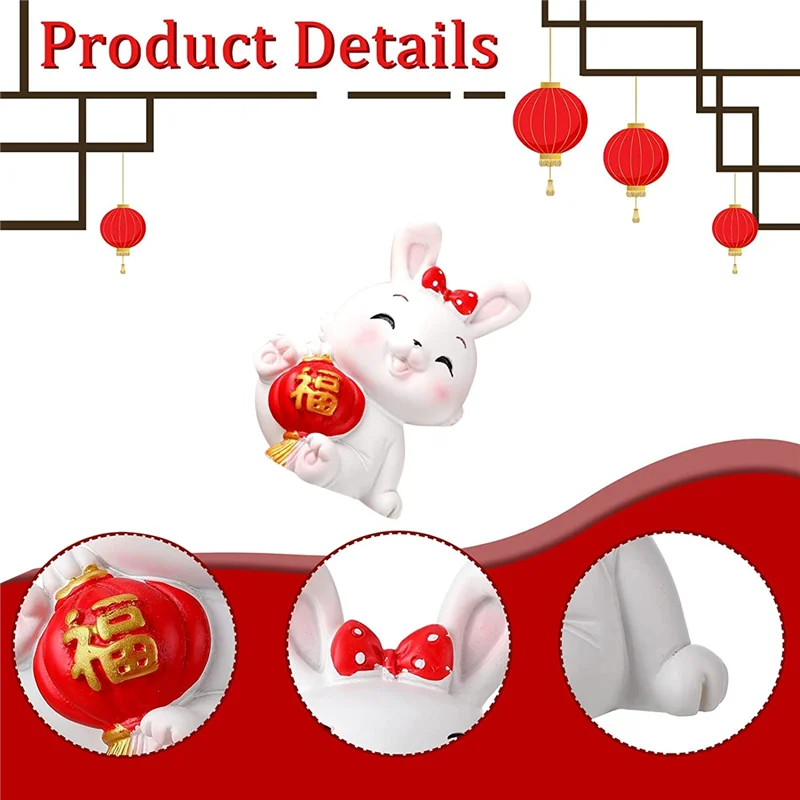 2023 Chinese New Year Decoration Miniature Rabbit Figures Resin Chinese Zodiac Year Rabbit Ornament for Car Dashboard