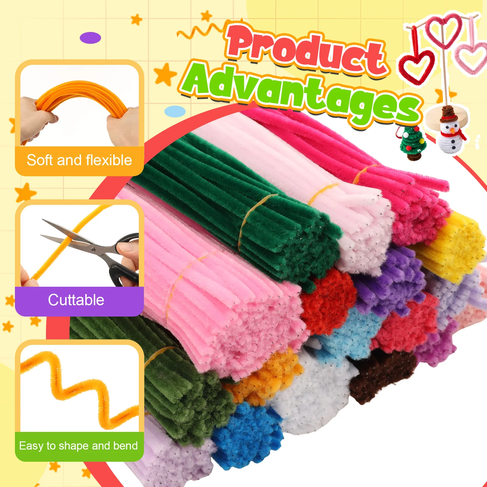 1050Pcs Pipe Cleaner DIY Flower Craft Kit 18 Colors Chenille Stem Set with Floral Tape Stem and Accessories DIY Handmade Bouquet view 3