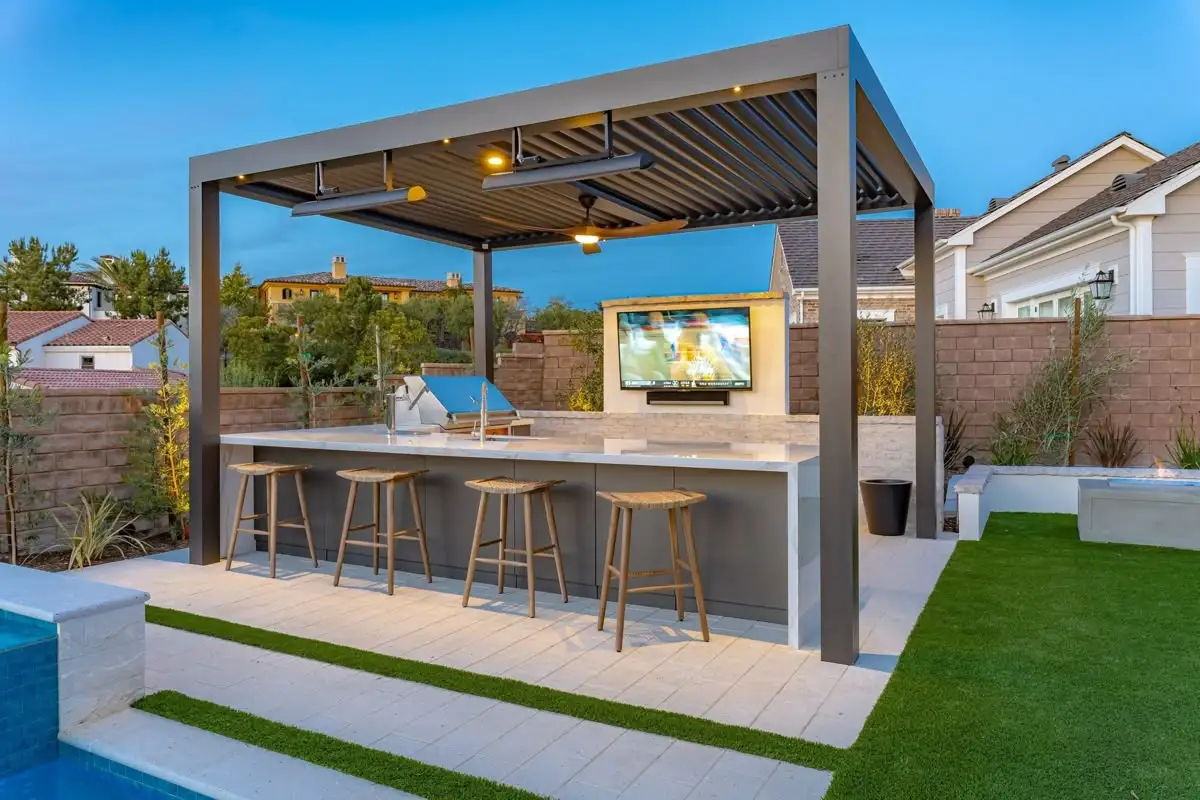 Garden Buildings Motorized Gazebo with LED Light Side Fence Screen Backyard Louvered Roof Outdoor Retractable Aluminium Pergolas