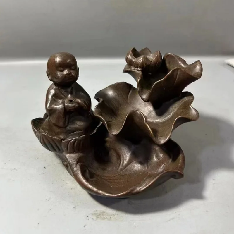 Retro Chinese Lotus Little Monk Incense Holder Zen Tea Ceremony Monk Backflow Fragrant Tea Case Aromatherapy Decoration Decorati