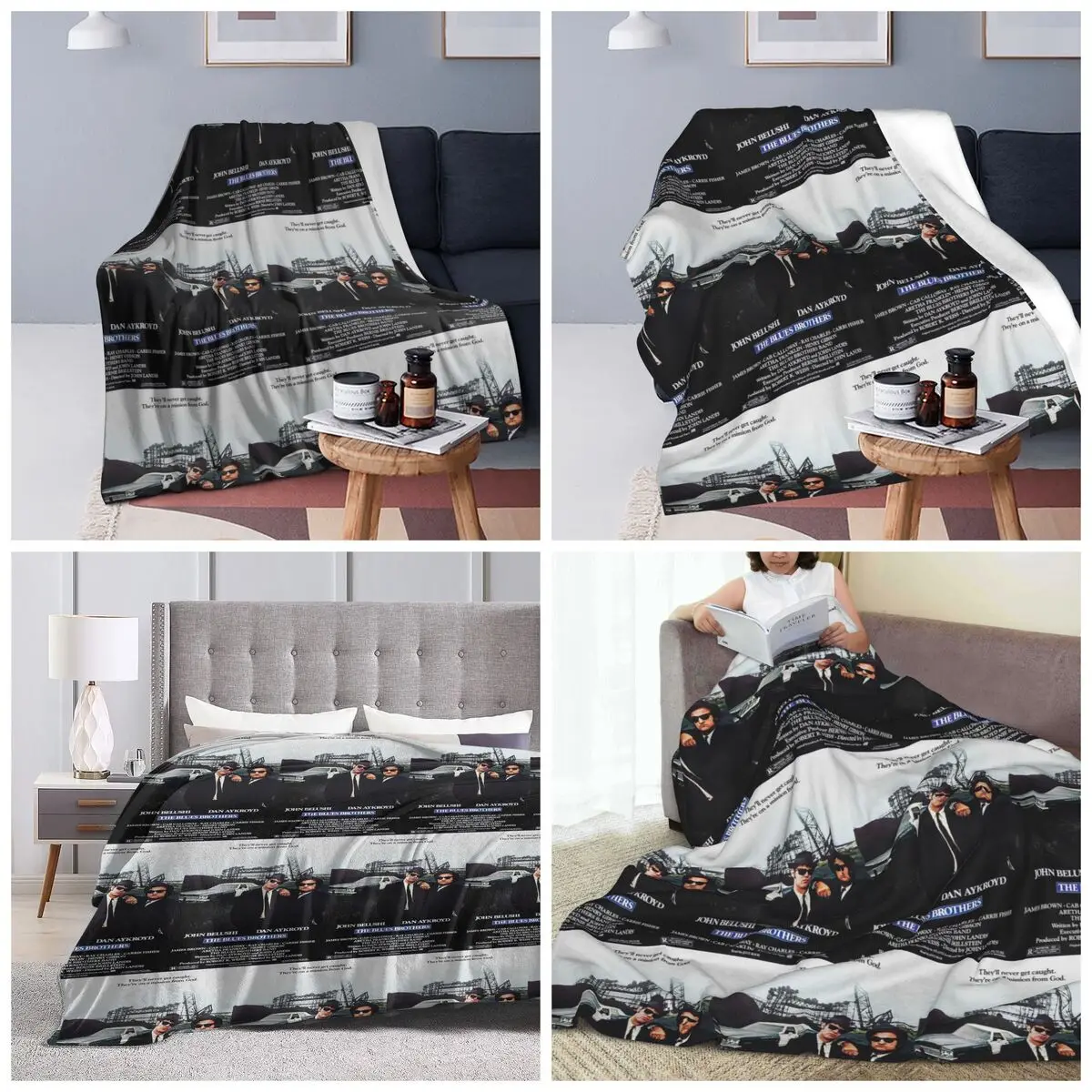 The Blues Brothers Music Rock Style Pattern Blankets Soft Warm Flannel Throw Blanket Cover for Bed Travel Home Couch
