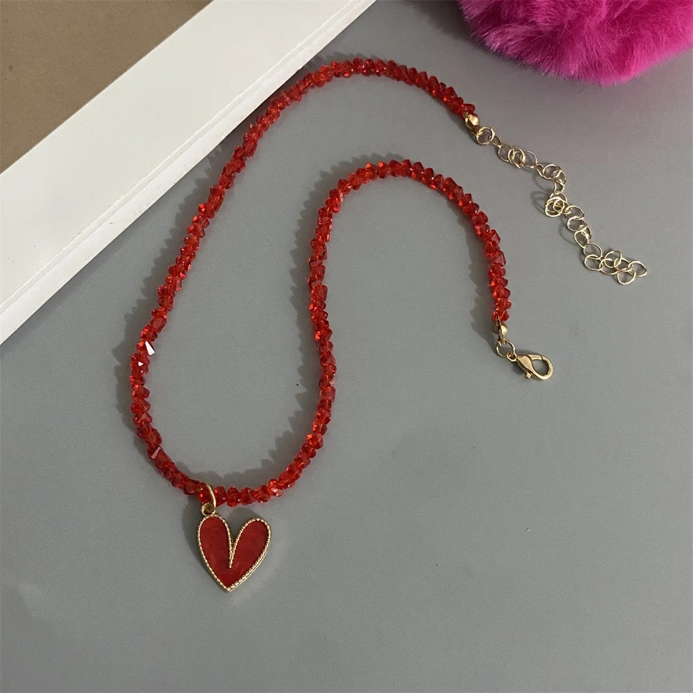 Black Pink Color Crystal Choker Necklace for Women Girl Unique Love Heart Pendant Necklace Shiny Fashion Neck Jewelry Wholesale