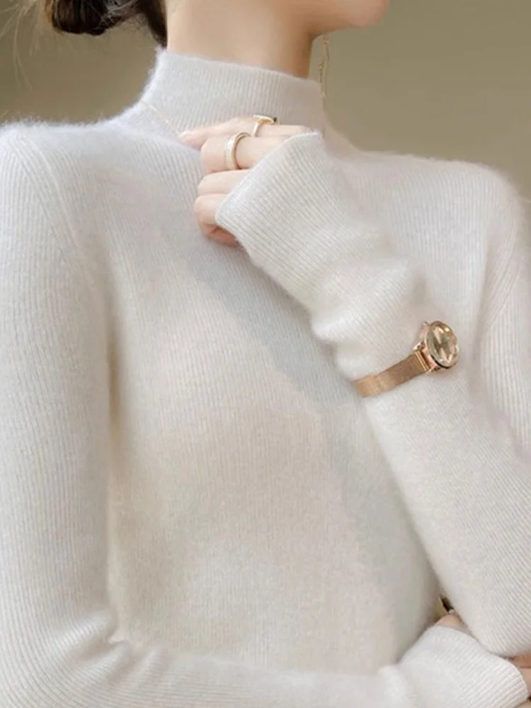 

Faionable Knitted Sweater f High Collar Casual Long Sve Overhead Women's Sle Pure Color Layering Top Commute Friendly