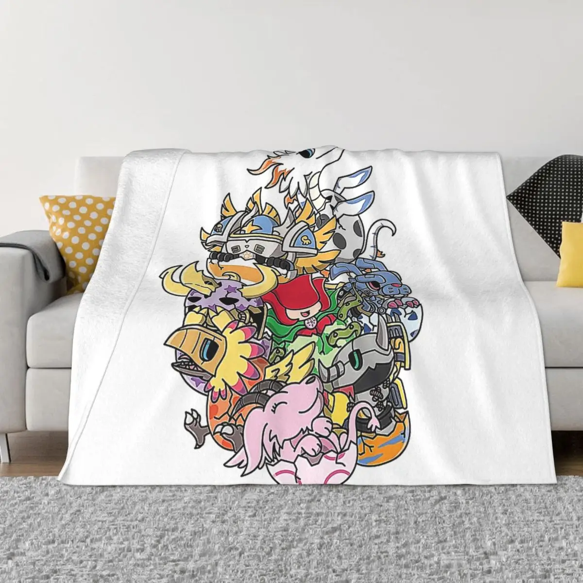 Original Mega Digimoned Chibi Eggs Throw Blanket Ultra-Soft Micro Fleece Blanket Black Flannel Blanket