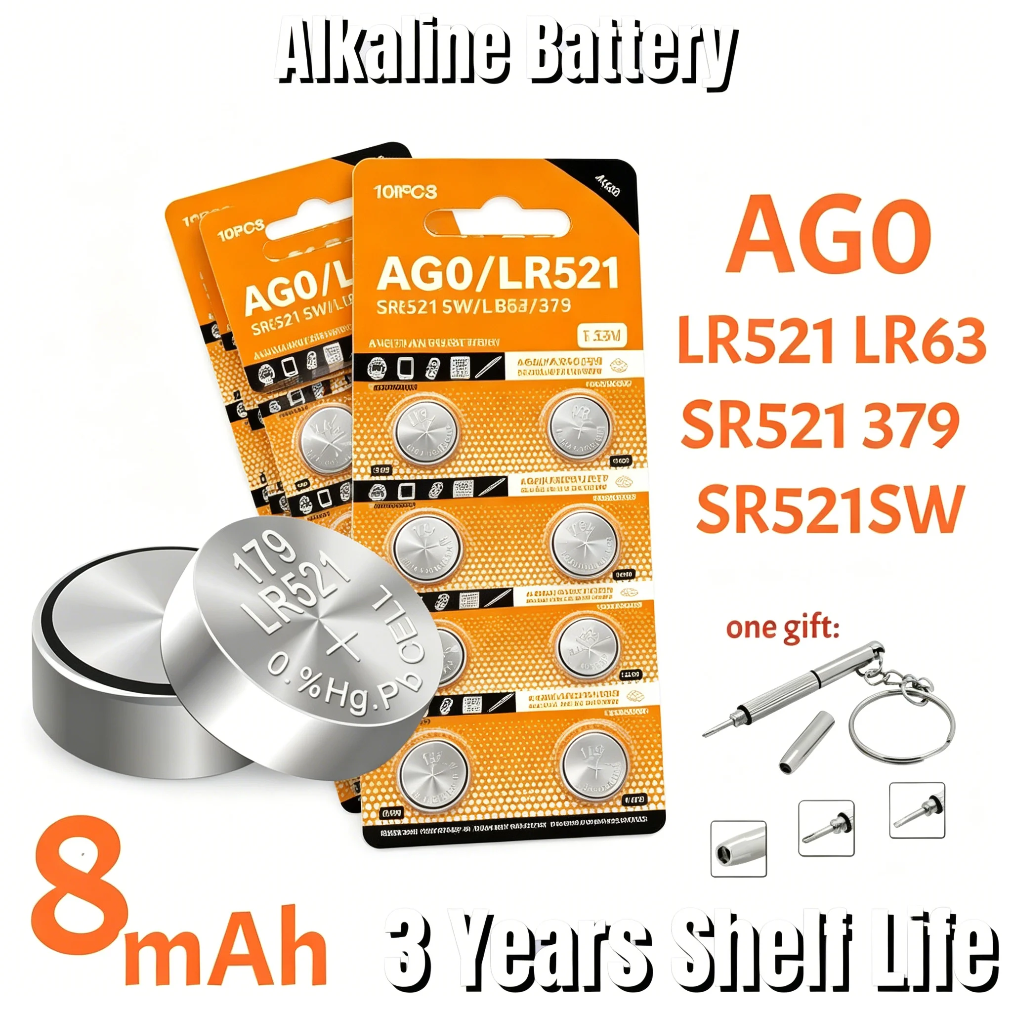 Baterías duraderas AG0 LR521 de 10-160 piezas, LR63 SR521 SR521S SR521SW SR63 379, batería alcalina de botón para calculadoras y relojes