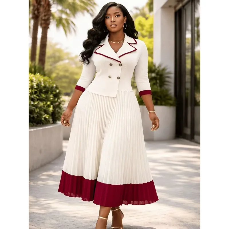 

Miyake Pleated Dresses 2026 New European Patchwork Color-Block Pleated Stretch Plus Size Long Dress Women's Commuter Clothing