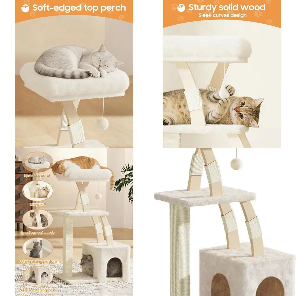 

40-дюймовый бежевый домашний кошачий дерево-переходник с уютным домиком, стойками для когтеточек и многоуровневыми игровыми зонами для крупных кошек и котят