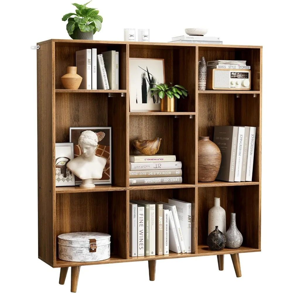 

9-Cube Bookcase with 3 Height-Adjustable Shelves and Solid Legs, Cube Storage Shelf, Modern Freestanding Open Bookshelf