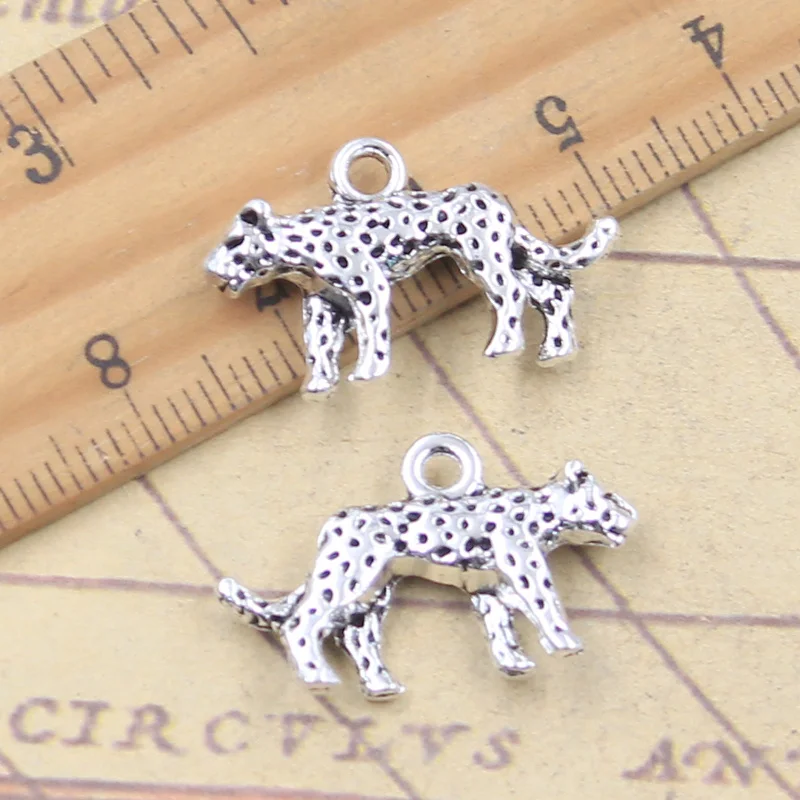 10pcs Charms Animal Cheetah Leopard 15x24x4mm Antique Silver Color Pendants Tibetan Making DIY Handmade Craft Jewelry