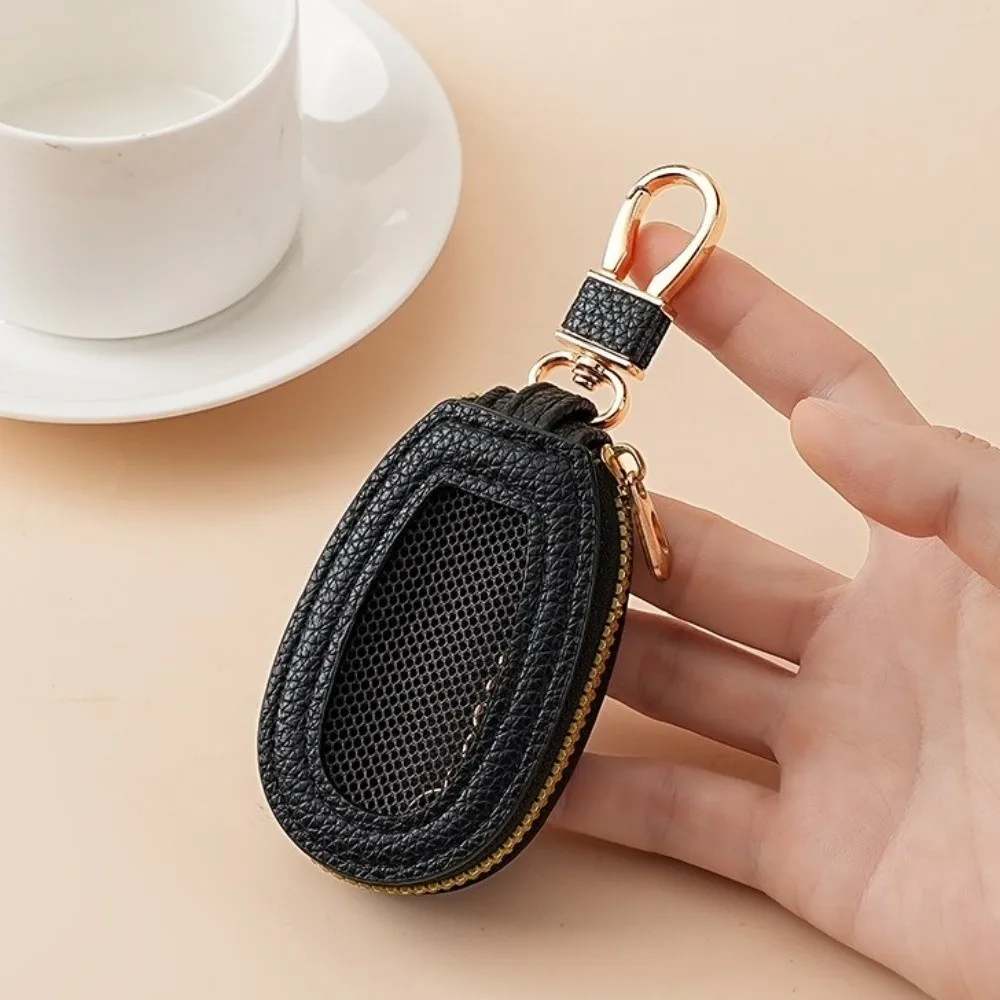 

Transparent Mesh Car Key Bag Multifunctional Zipper Closure Leather Key Case Coin Storage Organizer Mini Storage Bag Unisex