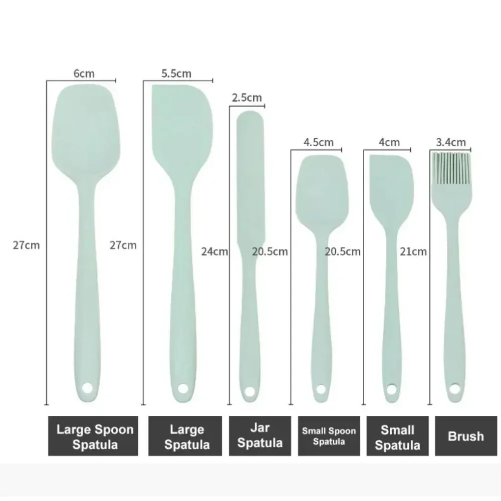 Silicone kitchenware 6-piece set, cream integrated scraper, spatula, oil brush, size scraper set