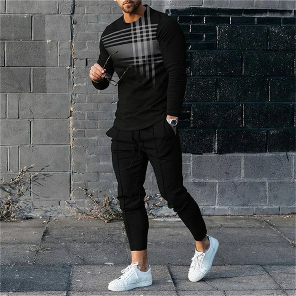 Playing Card Men's Tracksuit Casual 2 Pcs Sets Long Sleeve T-Shirt+ Long Sweatpants Set Fashion Tees Oversized Men Clothing Suit