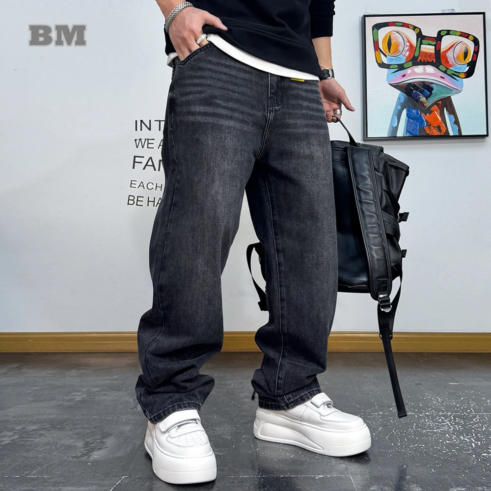 

Американские классические винтажные потертые джинсы, мужские прямые тяжелые джинсовые брюки-карго, повседневные модные брюки премиум-качества, мужские