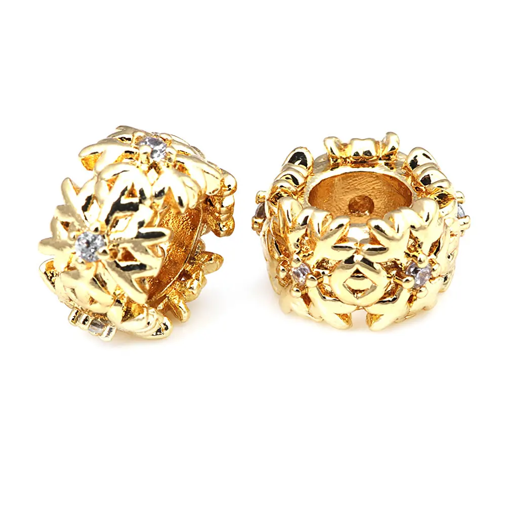 6MM 8MM 10MM 18K Gold Color Brass and Zircon Hollow Spacer Beads Bracelet Beads Jewelry Making Supplies Accessories for Women