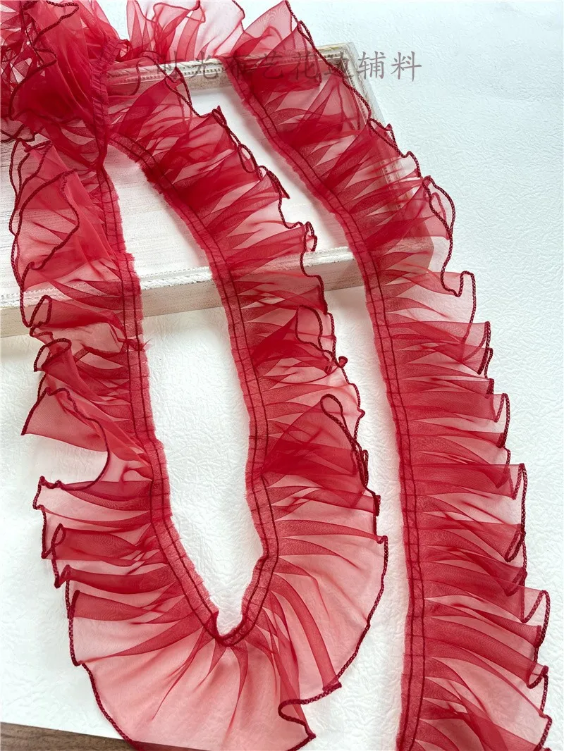 GORGECRAFT 10.9 Yards 2 Strati Raso Organza Nastro di Pizzo Pieghettato Bordo In Pizzo 1-5/8 Pollici Nero Volant Bordi In Chiffon Passamaneria Tulle Tessuto per Stoffa Applique Abbellimento