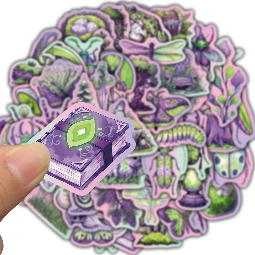 50PCS Green Purple Forest Sticker Waterproof Gift Water Bottle Luggage Laptop Coffee Fridge Streetwear Waterproof Graffiti Decal