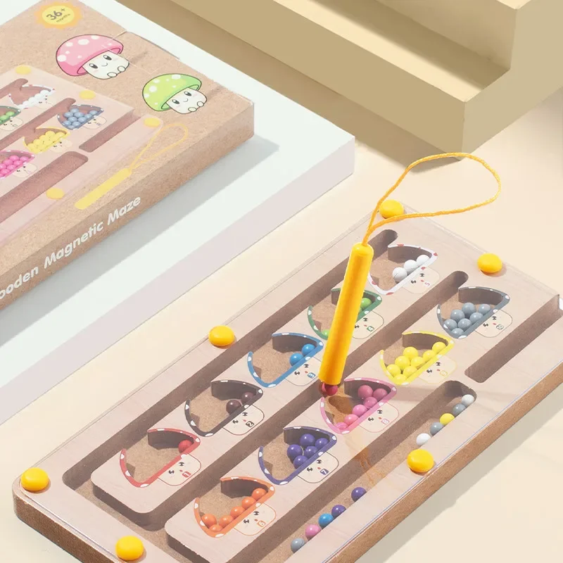 木製磁気カラー＆ナンバー迷路、お絵かきボード付き、色分け、数え方、マッチングおもちゃ、子供用おもちゃ、2 in 1