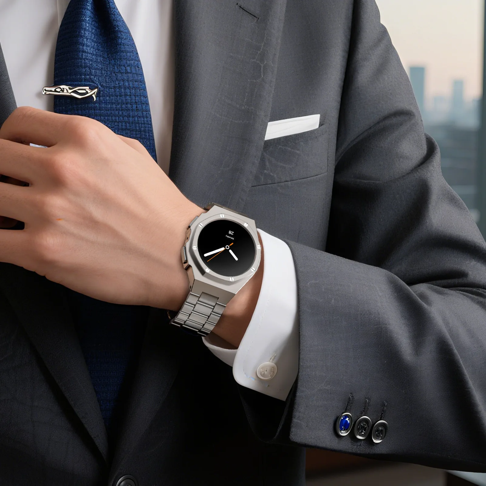 Kit de modificação de luxo para samsung watch 8 clássico 46mm caixa de metal faixa de borracha para relógio 8 40mm 44mm kit de reequipamento acessórios