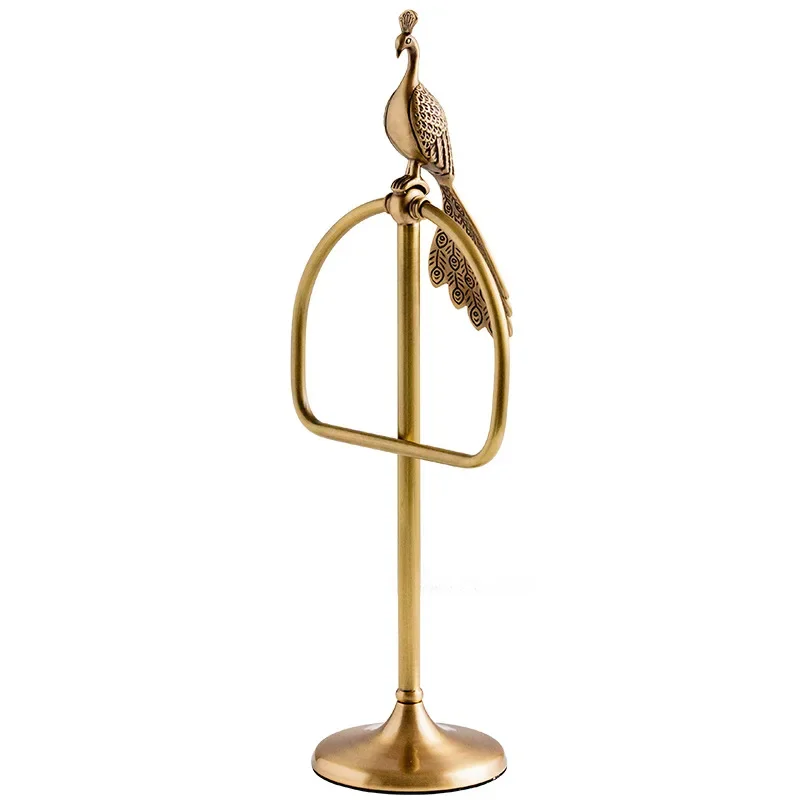 Retro light luxury brass peacock towel ring toilet bathroom vertical towel rack storage rack bathroom supplies