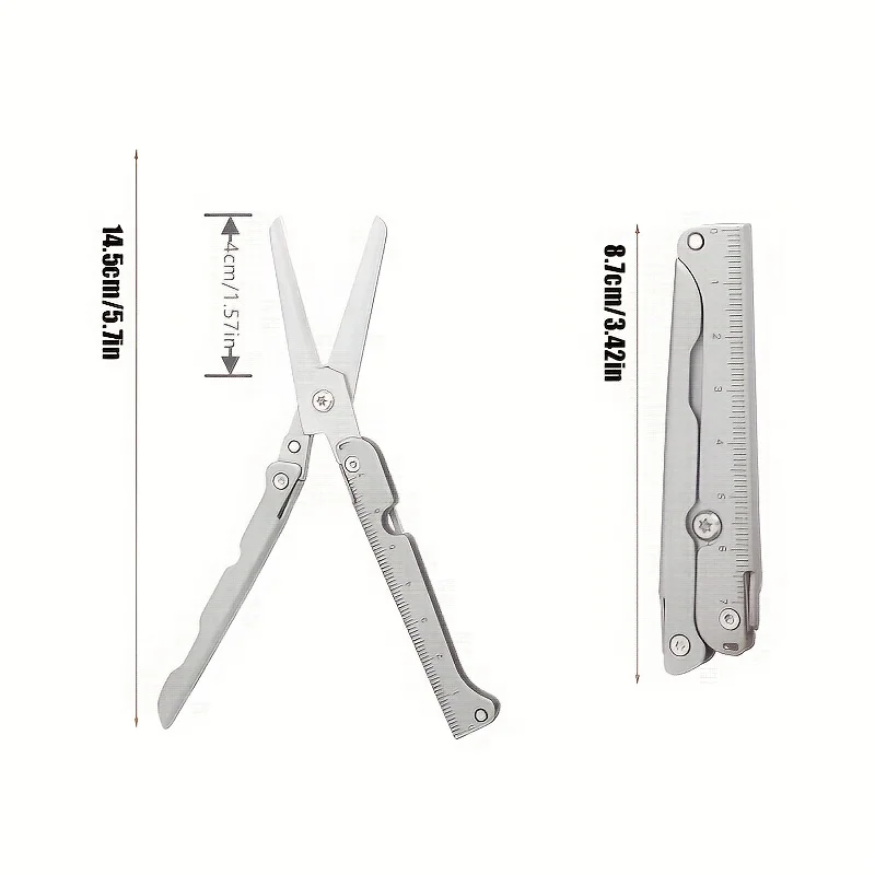 Compact 2-in-1 Foldable Scissor Tape Measuring Ruler-Stainless Steel, Lightweight, Portable, Suitable for EDC Camping, Survival