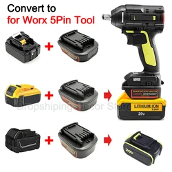 Batterij Adapter Converter Voor Makita/Dewalt/Milwaukee 18V 20V Lithium Batterij Converteren Naar Voor Worx 5Pin 20V Batterij Elektrisch Gereedschap