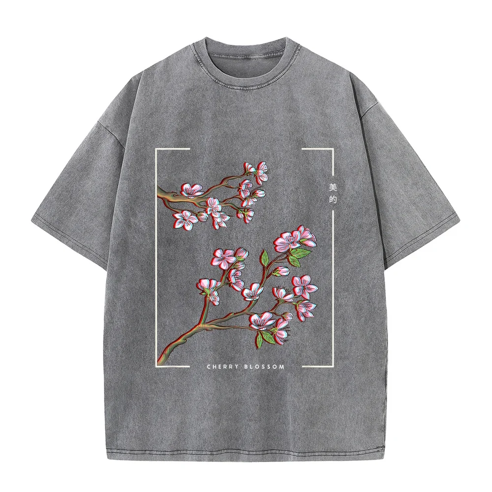 Japanese Aesthetic Vaporwave Cherry Blossom Glitch Anime T-Shirt Футболки Men Haikyuu Unisex Plus Size Tee Funny Quote Summer