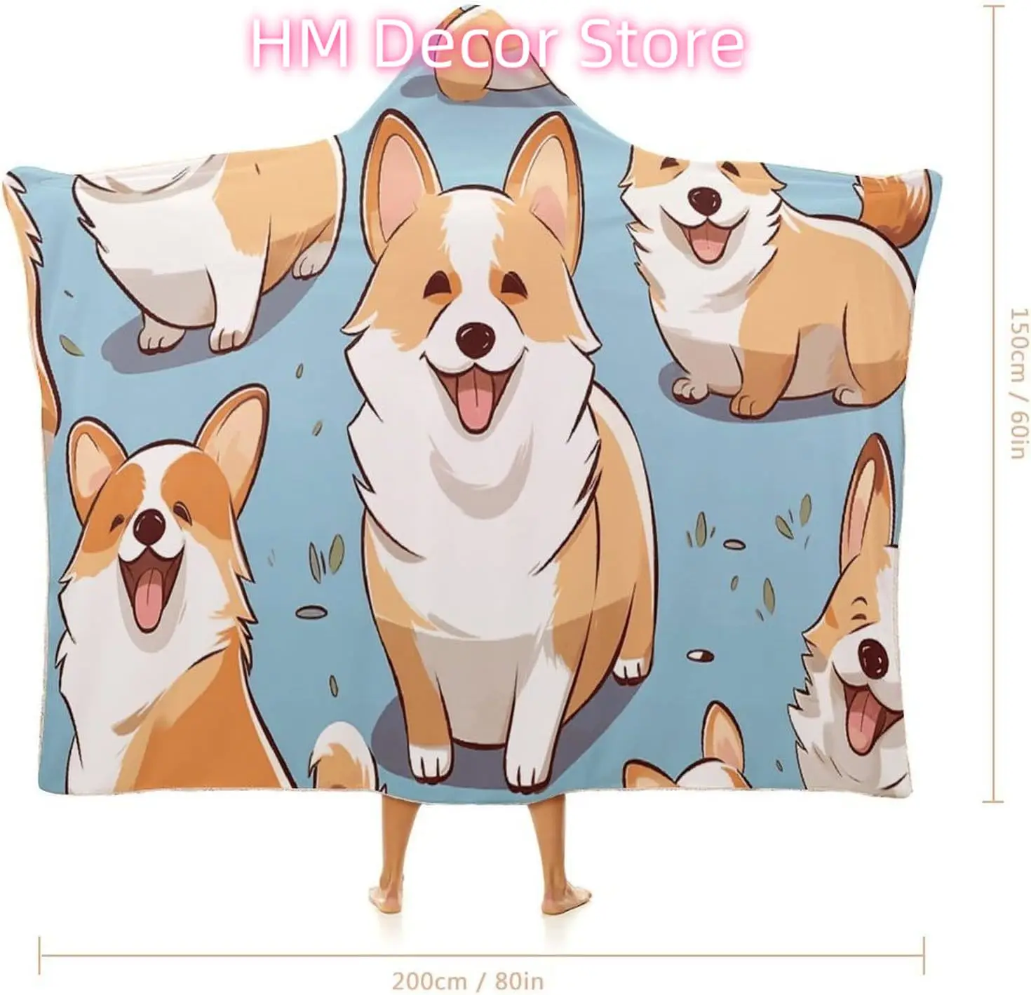 Corgi Pattern Corgi Pattern Wearable Hooded Blanket, Ultra Soft Arctic Velvet Cape Cloak Unisex - Cozy Wearable Blanket