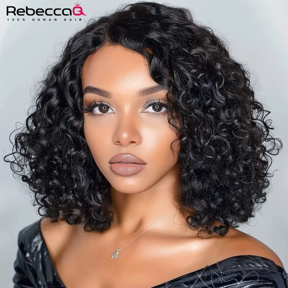 

Short Curly Bob Side Part Lace Human Hair Wigs For Women Transparent Lace Bob Wigs Brazilian Remy Hair Glueless Pre-Cut Lace Wig