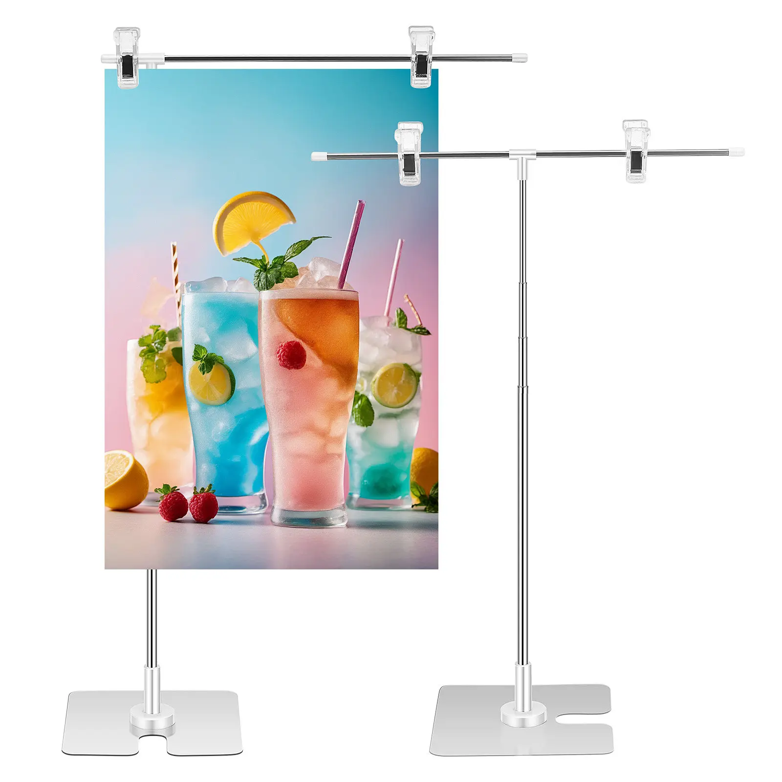 2Pcs Display Stand Set Adjustable Poster Sign Holder Banner Pole Holder for Indoor Outdoor Business Retail Advertising Display