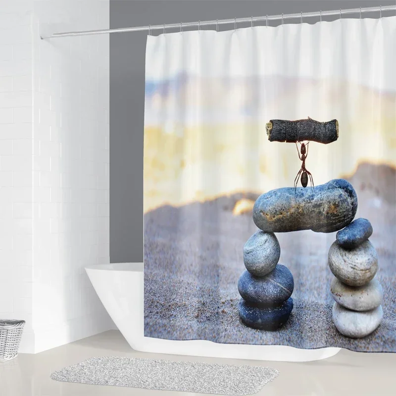 Pebble Printed Shower Curtain Mildew Washable Curtain with Hook Bathroom Decorative Curtain Rocks 3D Shower Curtains 240*180cm