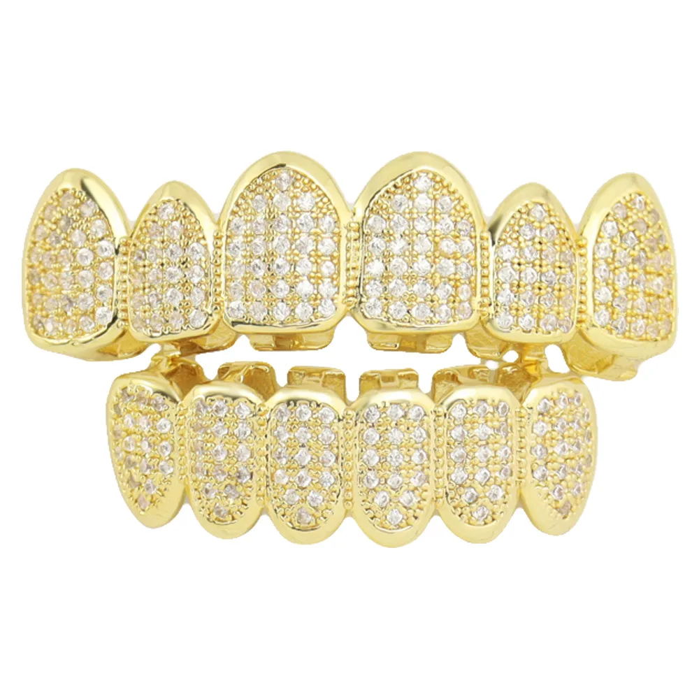

1Pc Fashion Bold Design Copper Inlaid Zircon Hip Hop Gold Silver Teeth Grillz Body Jewelry Cool Street Party Essential Gift