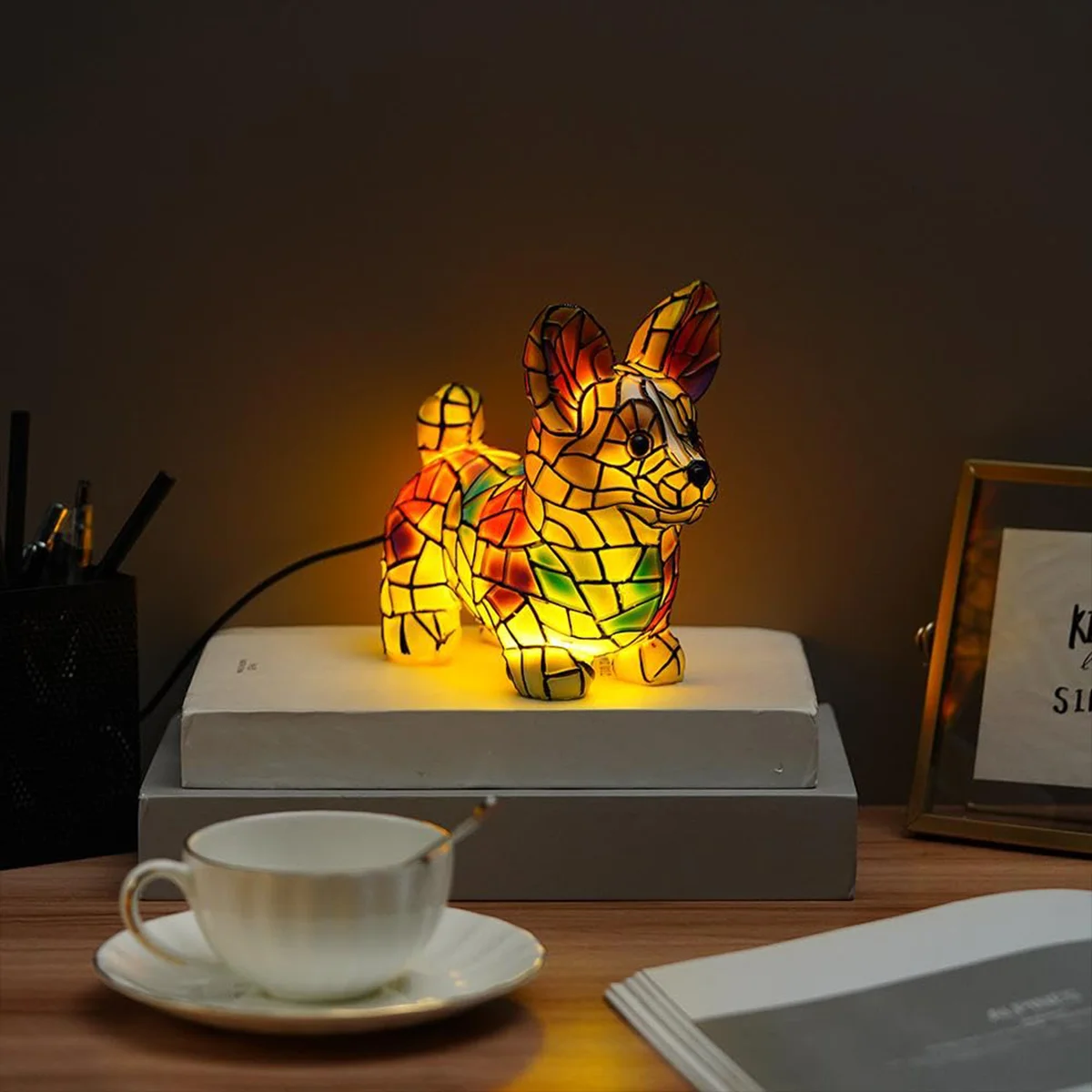 Usb ثلاثية الأبعاد الراتنج الحيوان Led الجدول مصباح السرير الإبداعية مكتب ضوء مصابيح الزخرفية القط الكلب زخرفة آرت ديكو الدافئة مع ميناء مضاءة