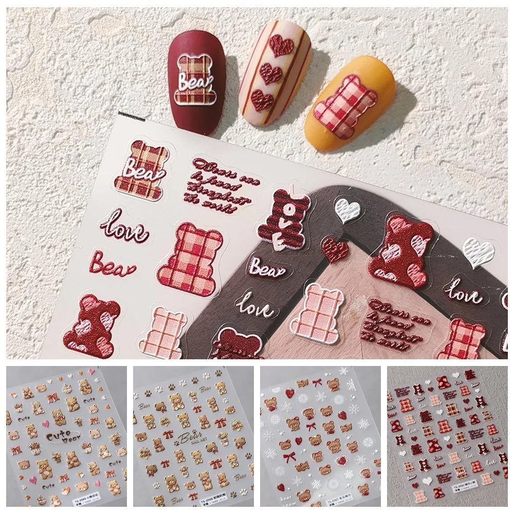 Bowknot Bear Nail Stickers Love Heart Manicure Ornaments Bear Nail Decals Nail Supplies Cartoon Nail Art Charm